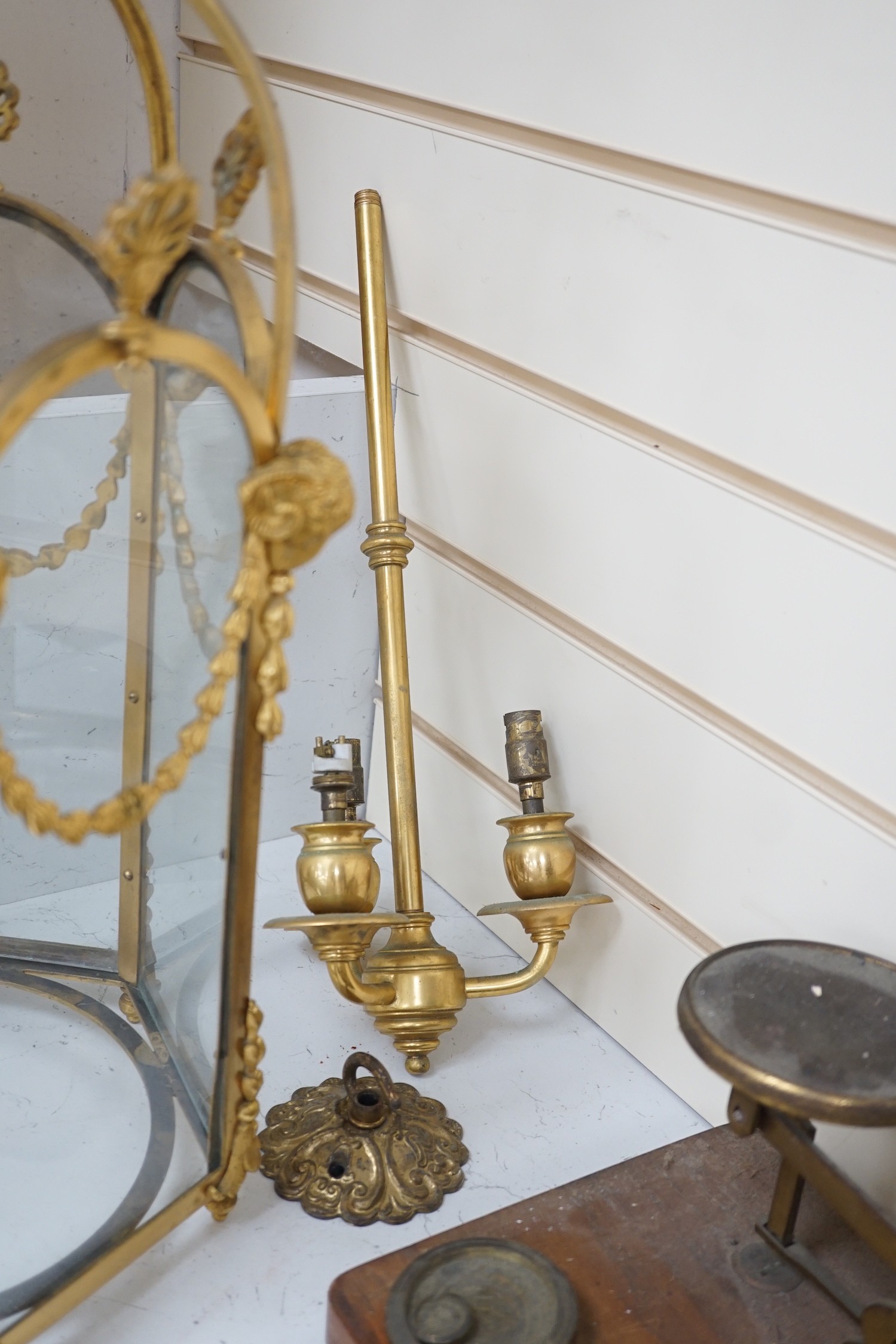 An Adam revival ormolu hall lantern, early 20th century, 58 cm high to suspension loop
